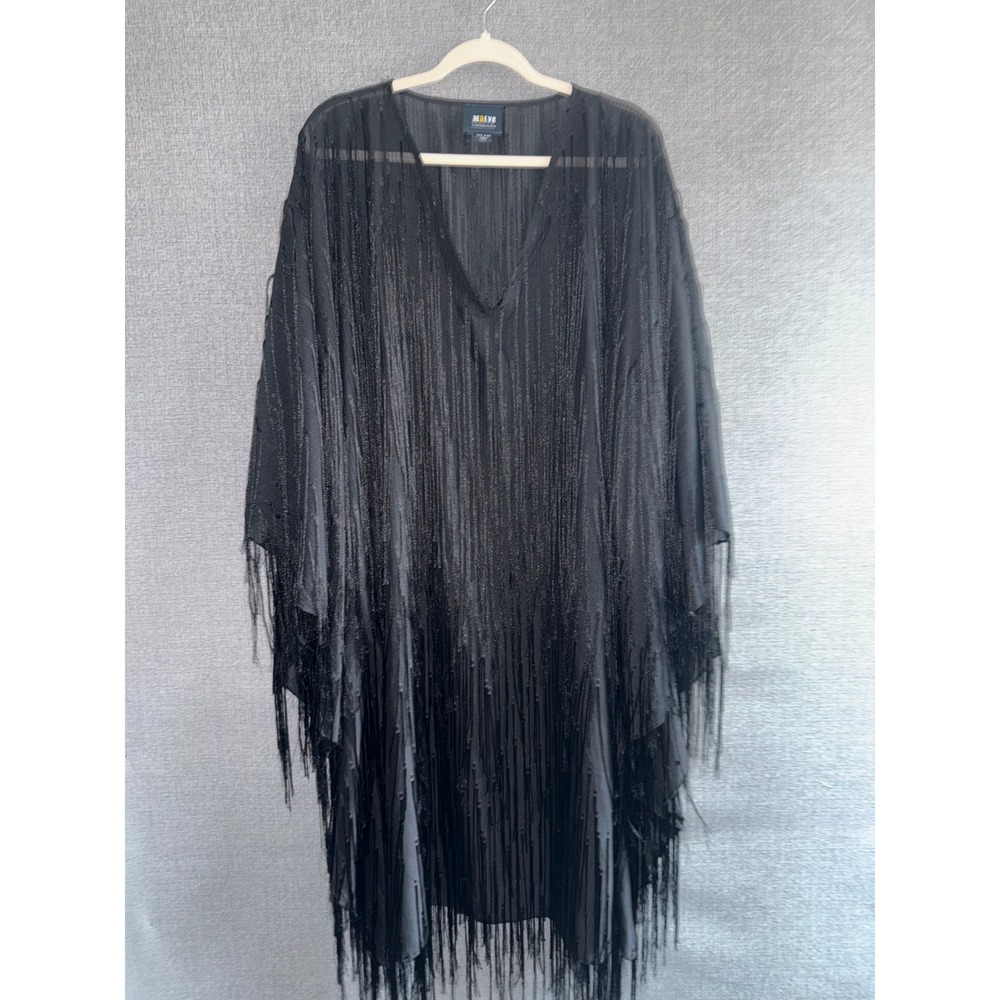 Fringed Shine Kaftan by Maeve Anthropologie OS One Size Black Fringe